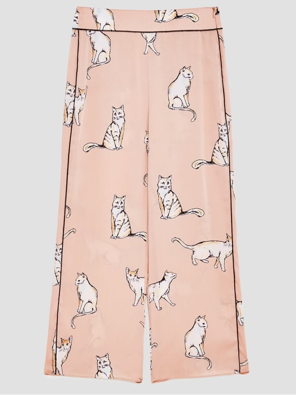 Zara Woman NWT Cat Print Wide Leg Pants Size M 28 Light Pink Novelty